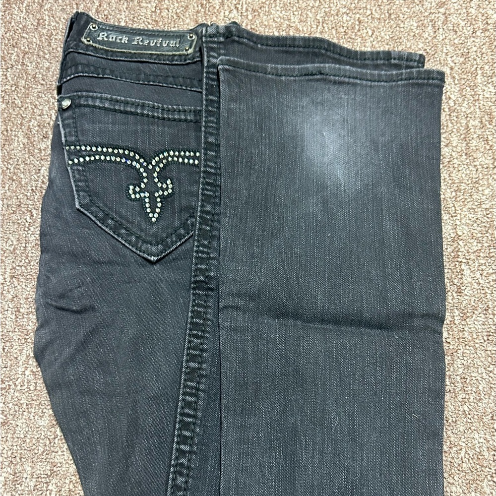 Rock Revival Black Boot Cut Jeans with Decorative Stitching